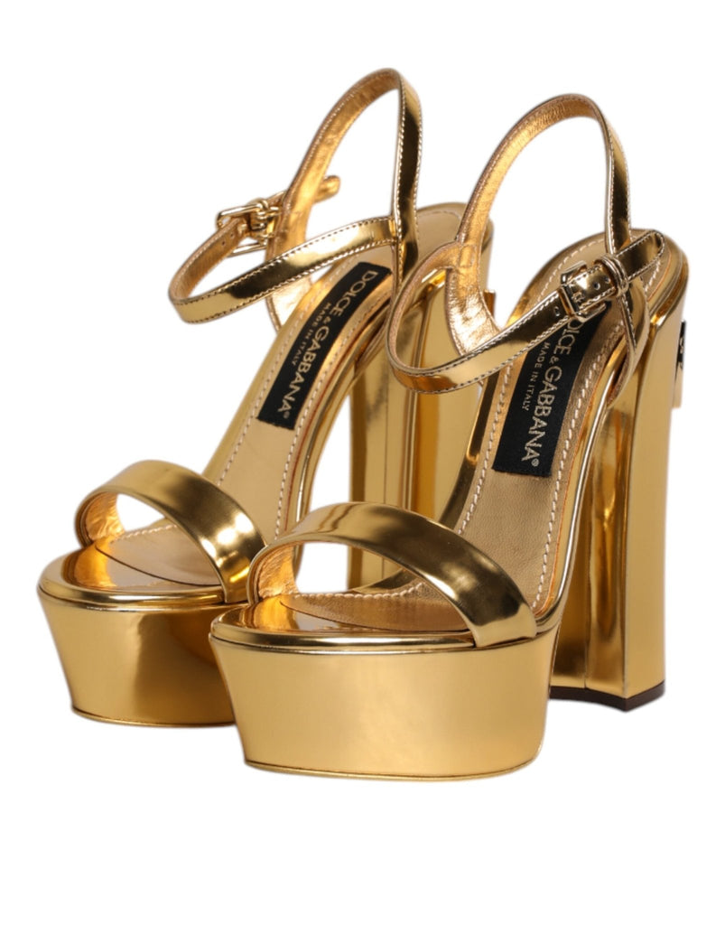 Dolce & Gabbana Gold Leather Platform Keira Sandals Shoes - Beyzy Store - Dolce & Gabbana