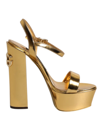 Dolce & Gabbana Gold Leather Platform Keira Sandals Shoes - Beyzy Store - Dolce & Gabbana