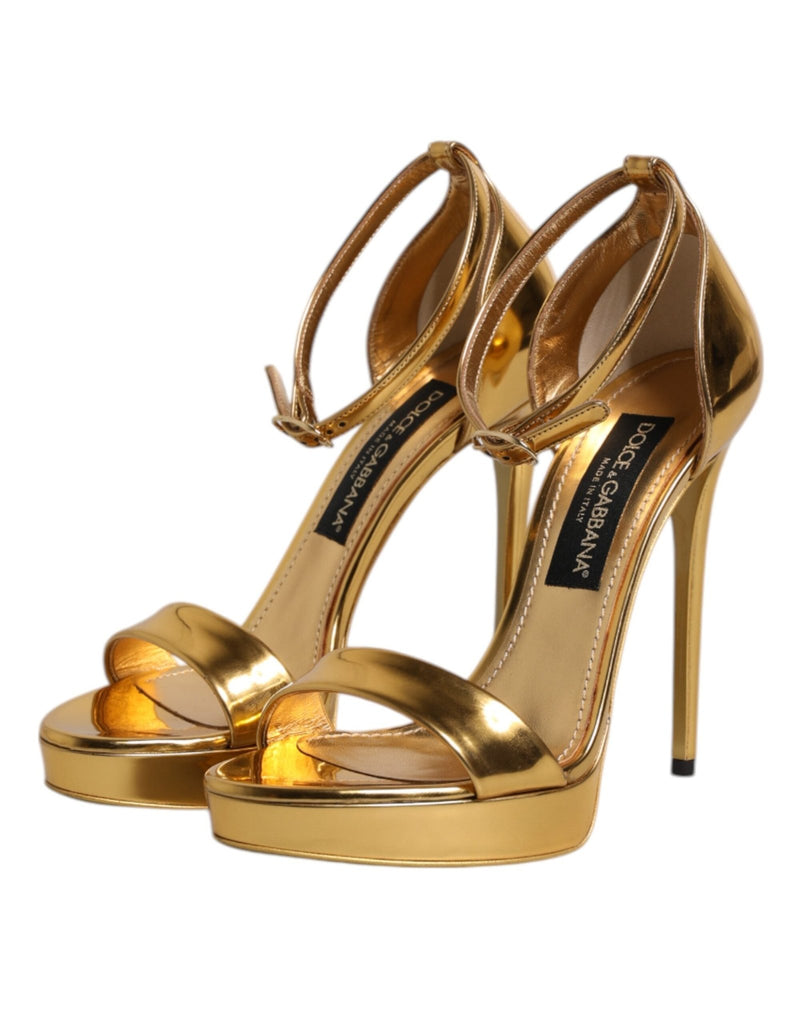 Dolce & Gabbana Gold Leather Platform Keira Sandals Shoes - Beyzy Store - Dolce & Gabbana