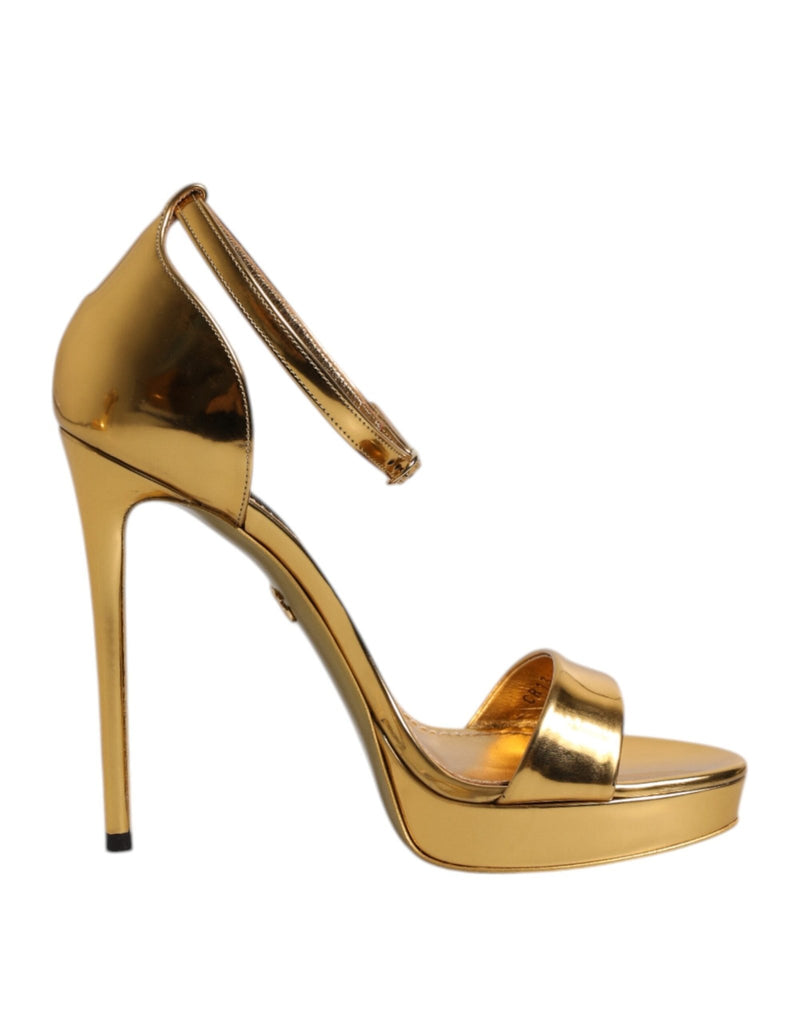 Dolce & Gabbana Gold Leather Platform Keira Sandals Shoes - Beyzy Store - Dolce & Gabbana