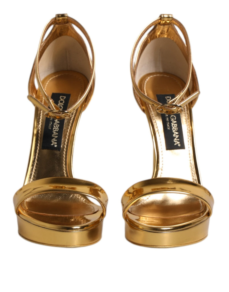 Dolce & Gabbana Gold Leather Platform Keira Sandals Shoes - Beyzy Store - Dolce & Gabbana