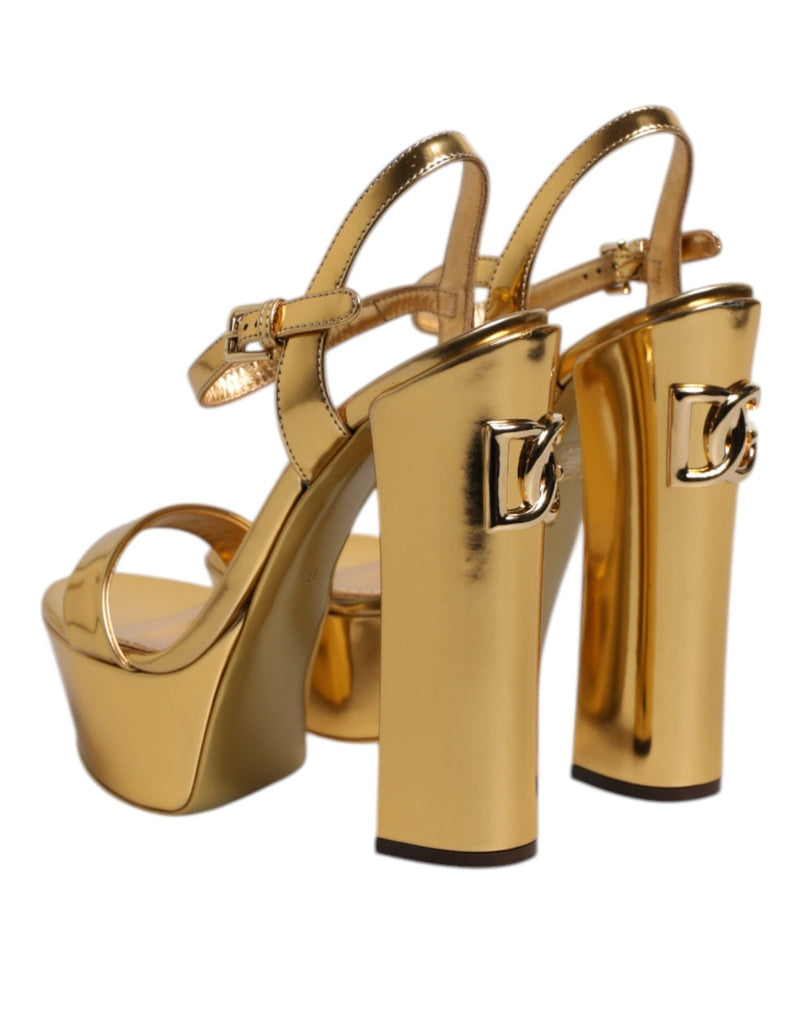 Dolce & Gabbana Gold Leather Platform Keira Sandals Shoes - Beyzy Store - Dolce & Gabbana