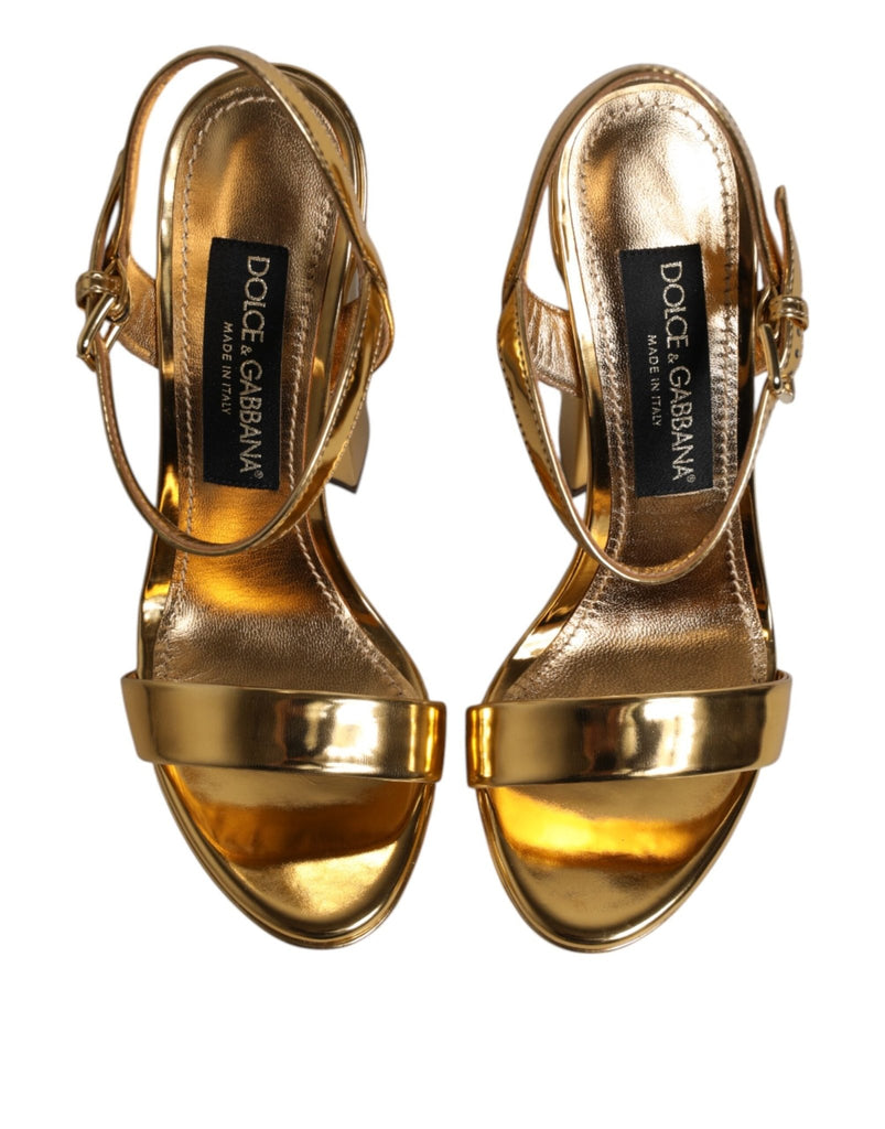 Dolce & Gabbana Gold Leather Platform Keira Sandals Shoes - Beyzy Store - Dolce & Gabbana