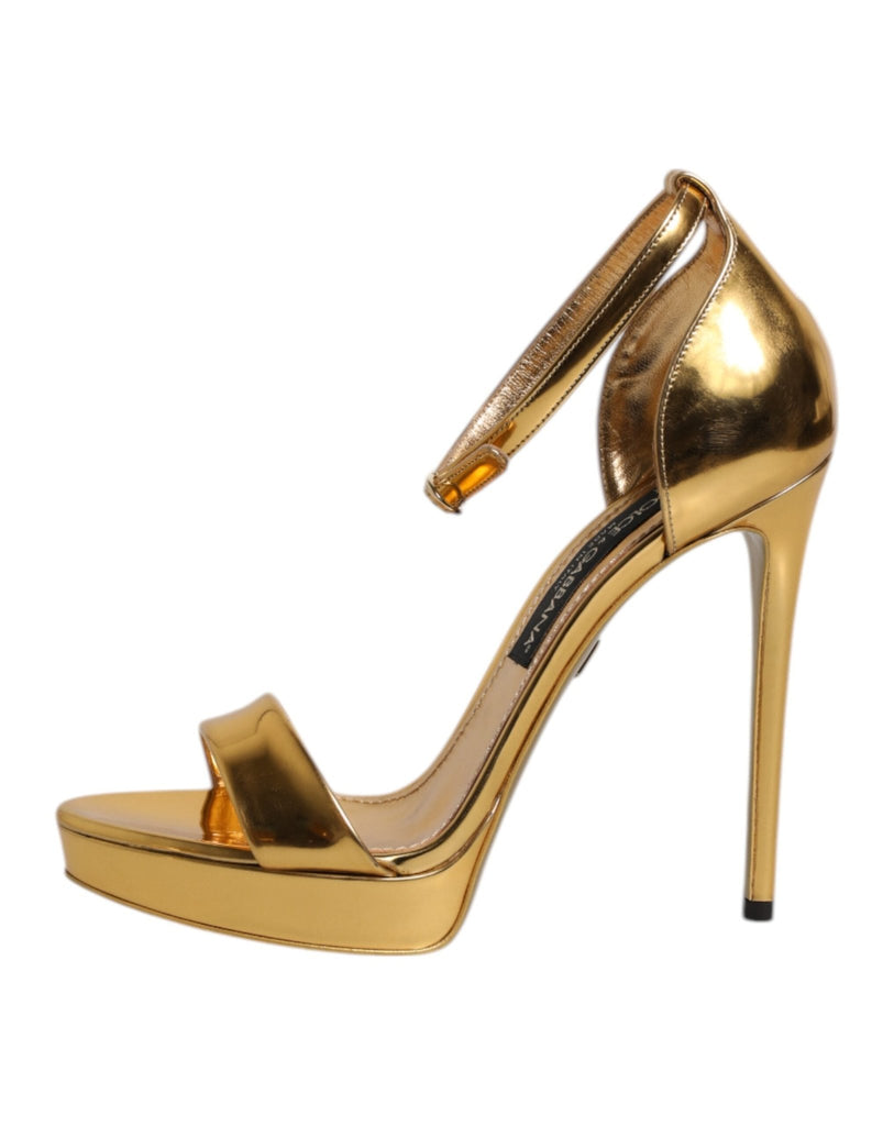 Dolce & Gabbana Gold Leather Platform Keira Sandals Shoes - Beyzy Store - Dolce & Gabbana