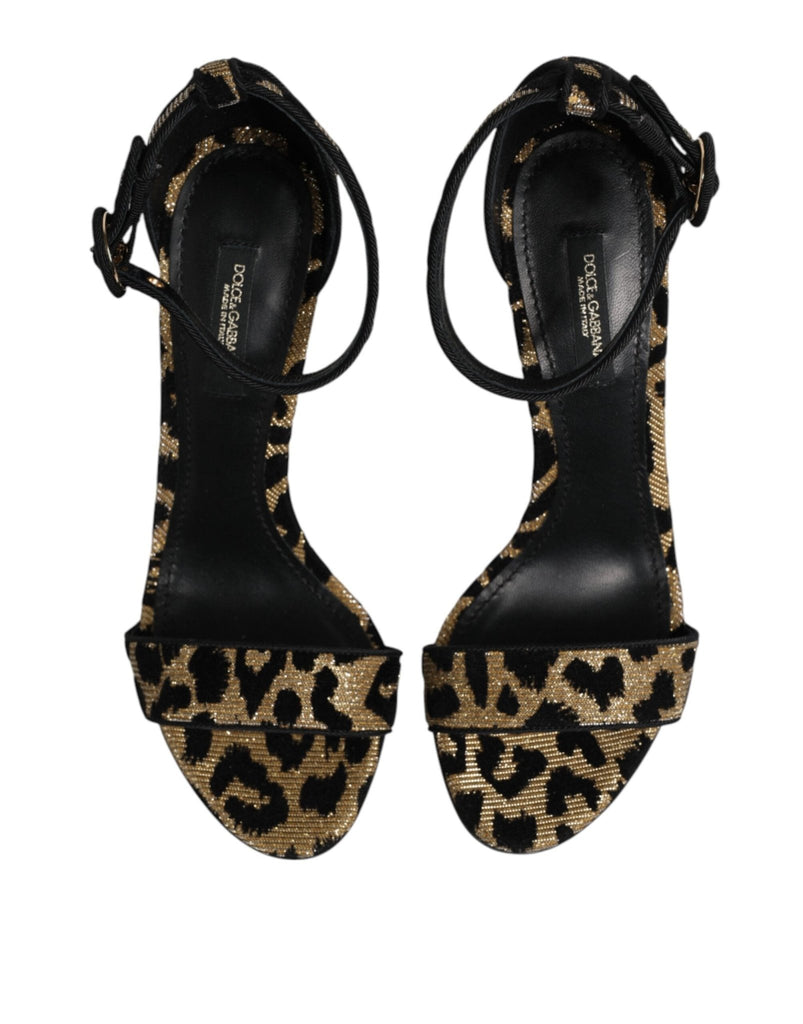 Dolce & Gabbana Gold Leopard Ankle Strap Heels Sandals Shoes - Beyzy Store - Dolce & Gabbana