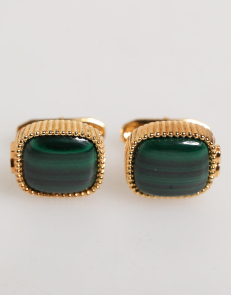 Dolce & Gabbana Gold Malachite Green Stone Square Men's Accessory Cufflink - Beyzy Store - Dolce & Gabbana
