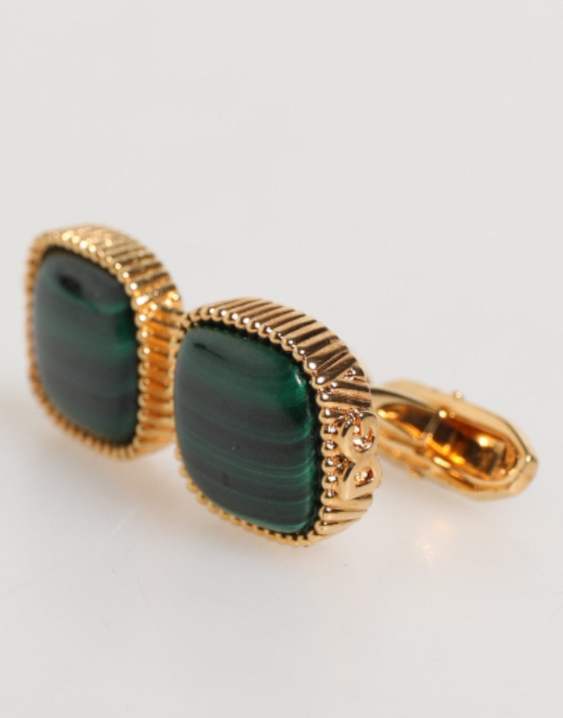 Dolce & Gabbana Gold Malachite Green Stone Square Men's Accessory Cufflink - Beyzy Store - Dolce & Gabbana