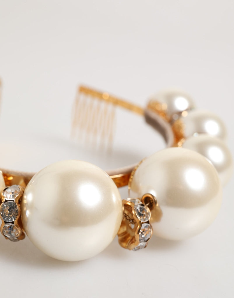 Dolce & Gabbana Gold Pearl Crystal Embellished Tiara Hair Accessory Headband - Beyzy Store - Dolce & Gabbana