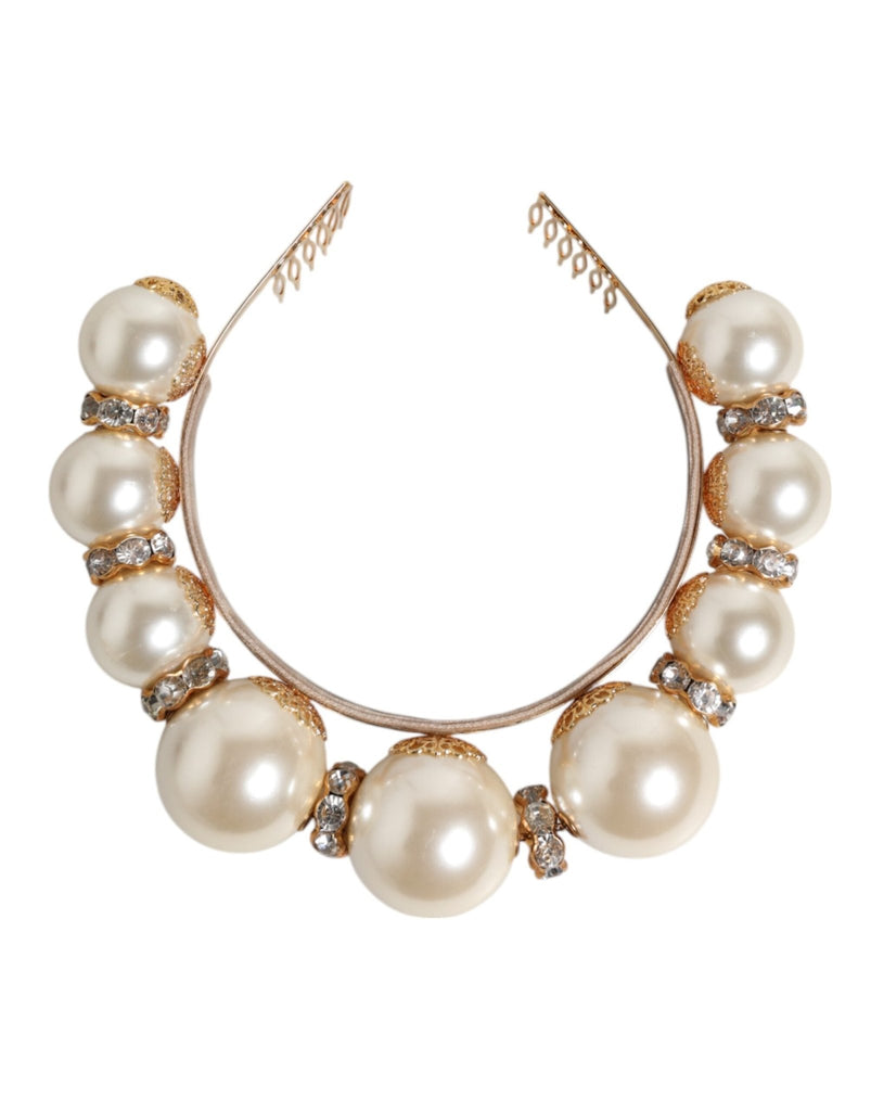 Dolce & Gabbana Gold Pearl Crystal Embellished Tiara Hair Accessory Headband - Beyzy Store - Dolce & Gabbana