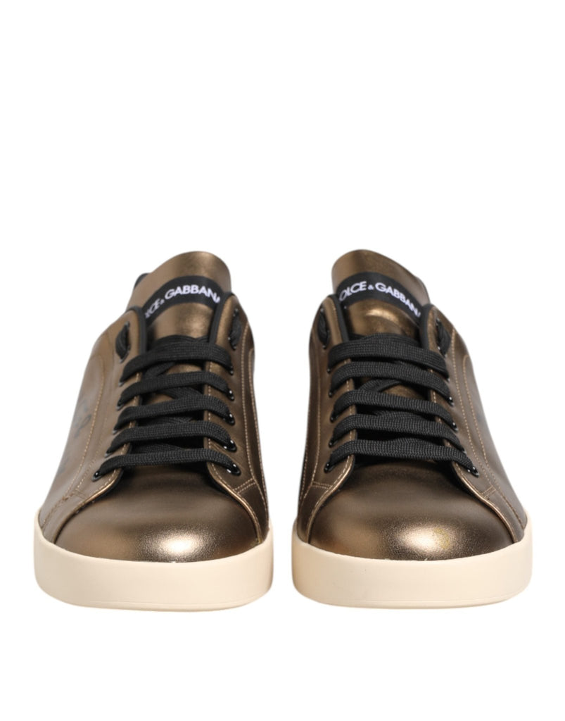 Dolce & Gabbana Gold Portofino Leather Low Top Sneakers Shoes - Beyzy Store - Dolce & Gabbana