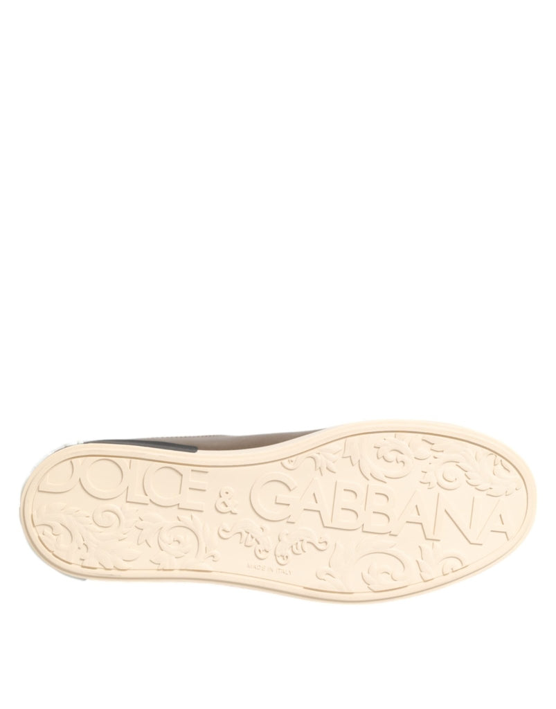 Dolce & Gabbana Gold Portofino Leather Low Top Sneakers Shoes - Beyzy Store - Dolce & Gabbana