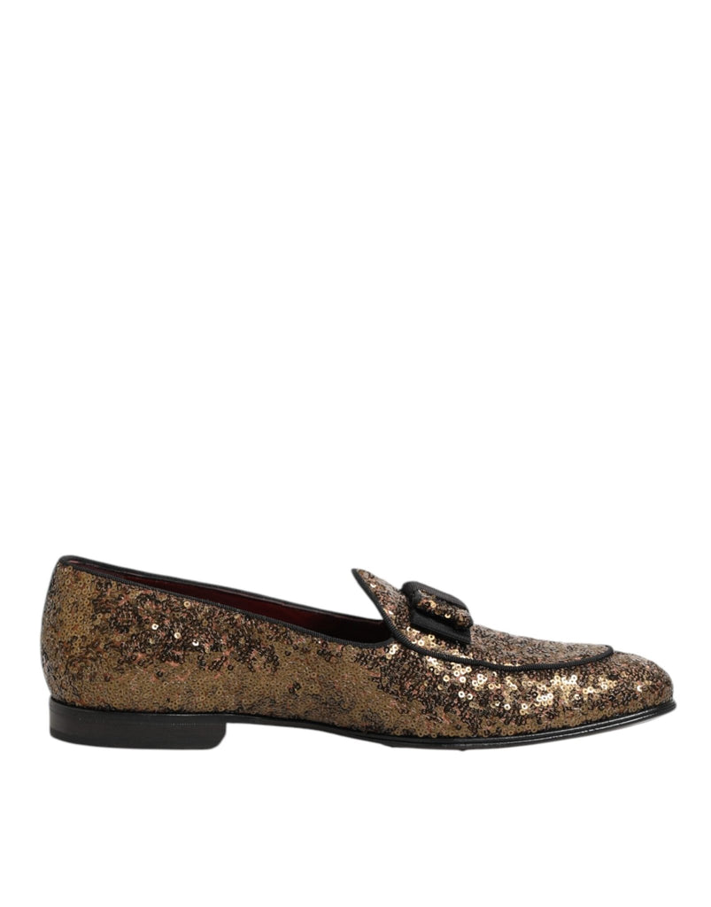 Dolce & Gabbana Gold Sequined Slip On Loafers Men Dress Shoes - Beyzy Store - Dolce & Gabbana