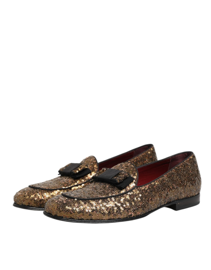 Dolce & Gabbana Gold Sequined Slip On Loafers Men Dress Shoes - Beyzy Store - Dolce & Gabbana