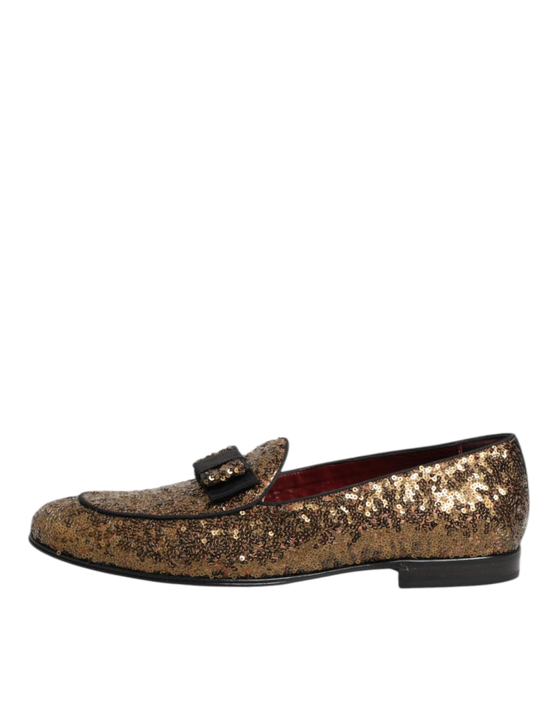 Dolce & Gabbana Gold Sequined Slip On Loafers Men Dress Shoes - Beyzy Store - Dolce & Gabbana