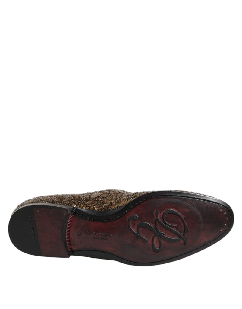 Dolce & Gabbana Gold Sequined Slip On Loafers Men Dress Shoes - Beyzy Store - Dolce & Gabbana
