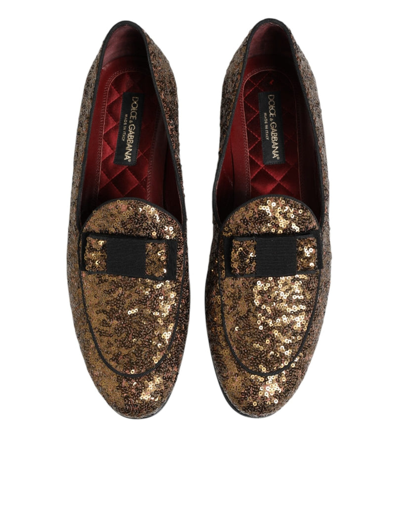 Dolce & Gabbana Gold Sequined Slip On Loafers Men Dress Shoes - Beyzy Store - Dolce & Gabbana
