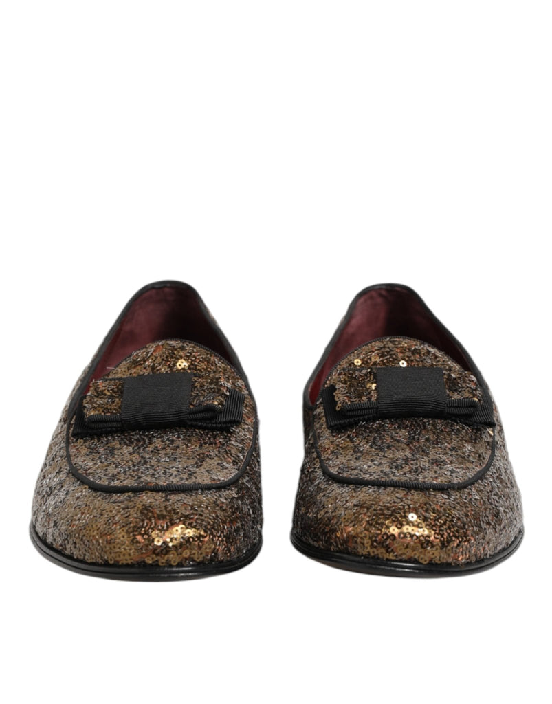 Dolce & Gabbana Gold Sequined Slip On Loafers Men Dress Shoes - Beyzy Store - Dolce & Gabbana