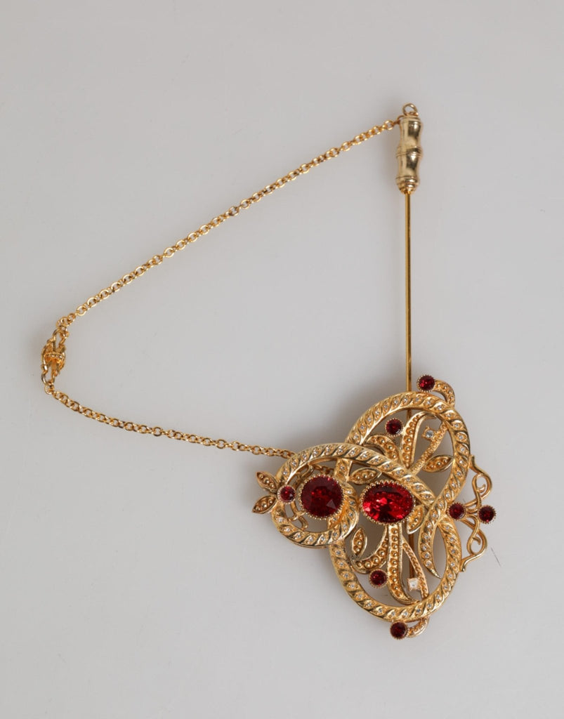Dolce & Gabbana Gold Tone 925 Sterling Silver Crystal Chain Brooch Pin - Beyzy Store - Dolce & Gabbana