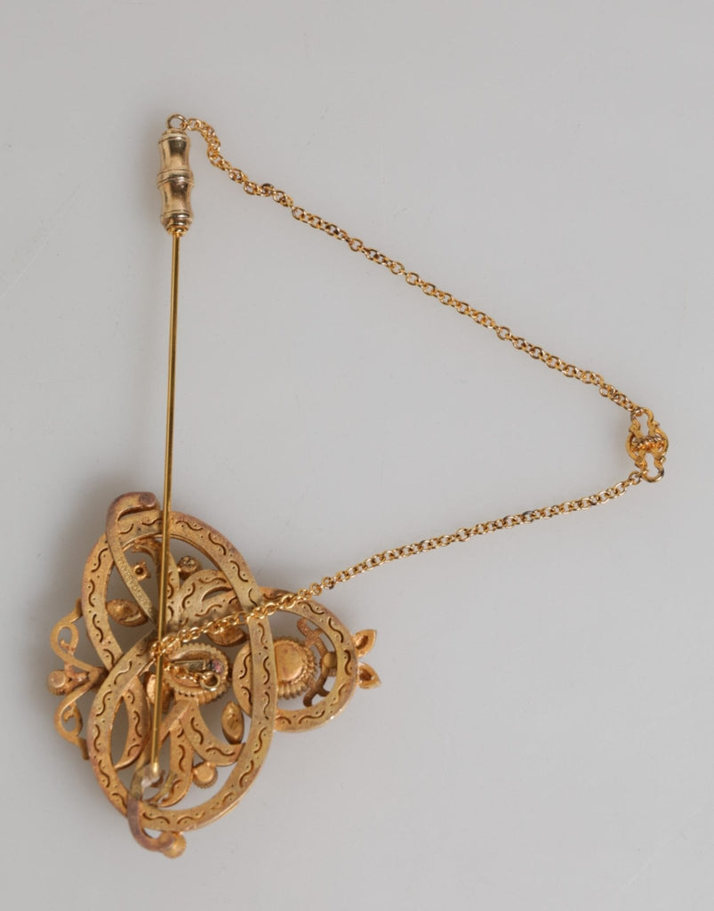 Dolce & Gabbana Gold Tone 925 Sterling Silver Crystal Chain Brooch Pin - Beyzy Store - Dolce & Gabbana