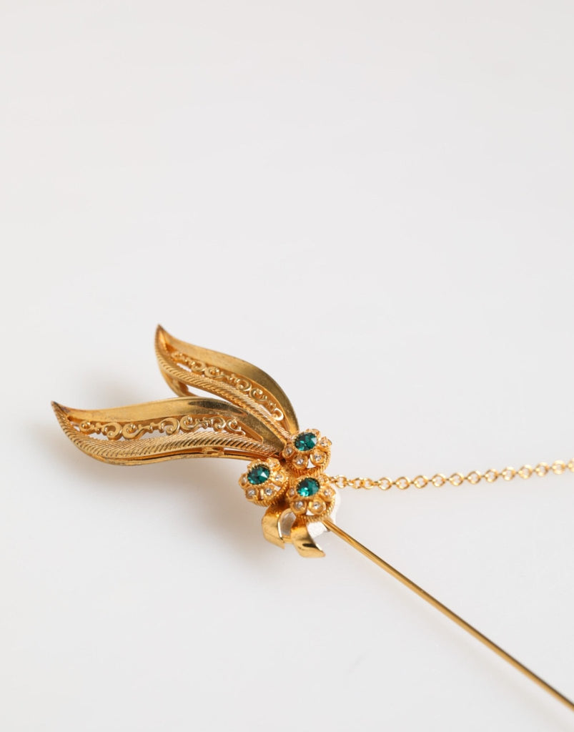 Dolce & Gabbana Gold Tone 925 Sterling Silver Crystal Chain Pin Brooch - Beyzy Store - Dolce & Gabbana