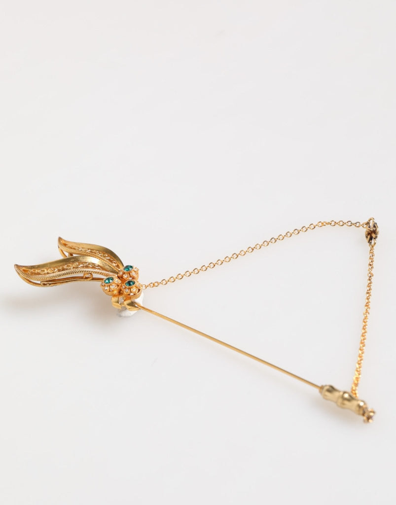 Dolce & Gabbana Gold Tone 925 Sterling Silver Crystal Chain Pin Brooch - Beyzy Store - Dolce & Gabbana