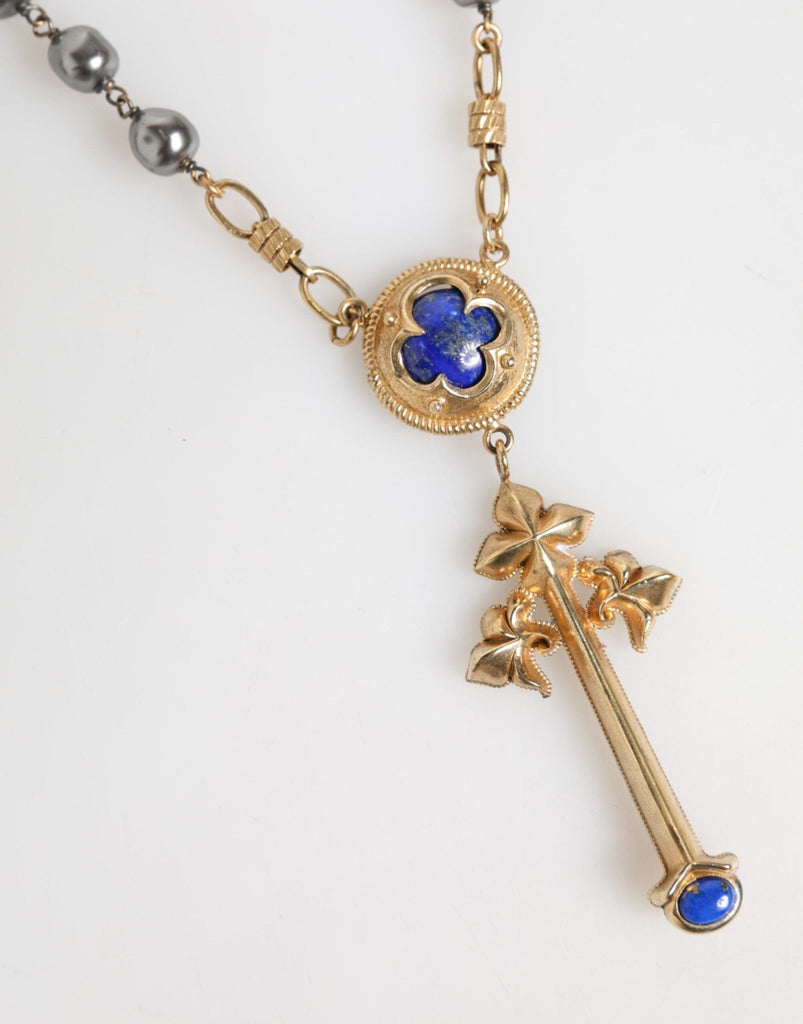 Dolce & Gabbana Gold Tone Beaded Chain Religious Cross Necklace - Beyzy Store - Dolce & Gabbana