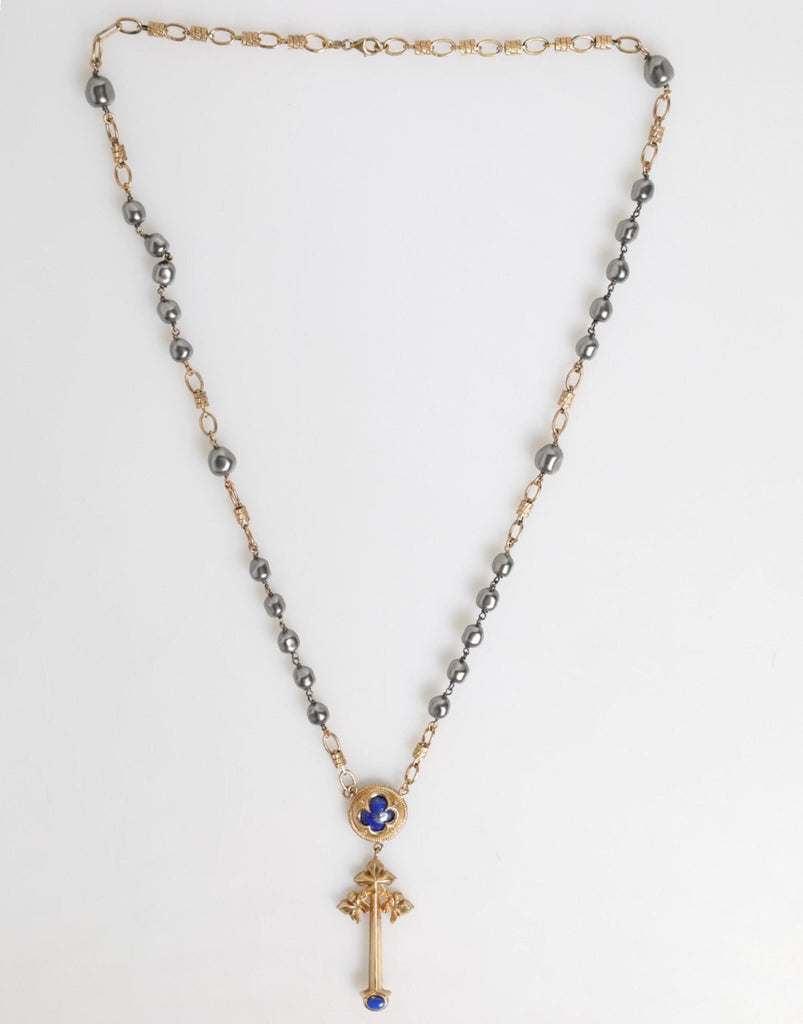 Dolce & Gabbana Gold Tone Beaded Chain Religious Cross Necklace - Beyzy Store - Dolce & Gabbana