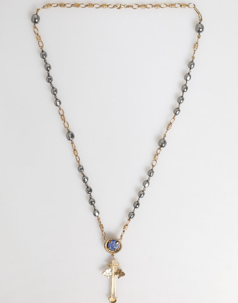 Dolce & Gabbana Gold Tone Beaded Chain Religious Cross Necklace - Beyzy Store - Dolce & Gabbana