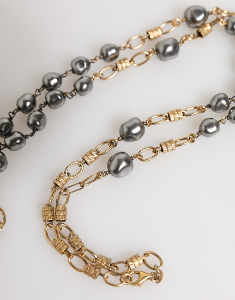Dolce & Gabbana Gold Tone Beaded Chain Religious Cross Necklace - Beyzy Store - Dolce & Gabbana