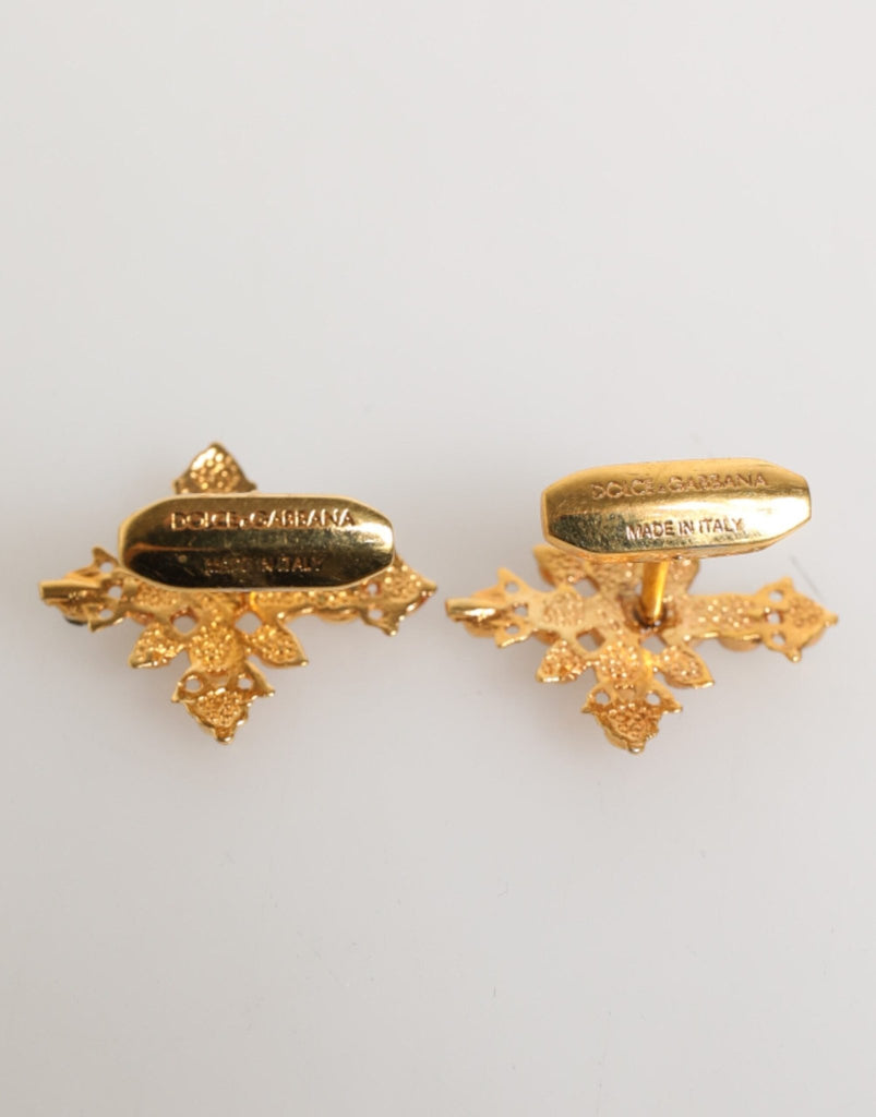 Dolce & Gabbana Gold Tone Brass Cross Crystal Men Accessory Cufflink - Beyzy Store - Dolce & Gabbana