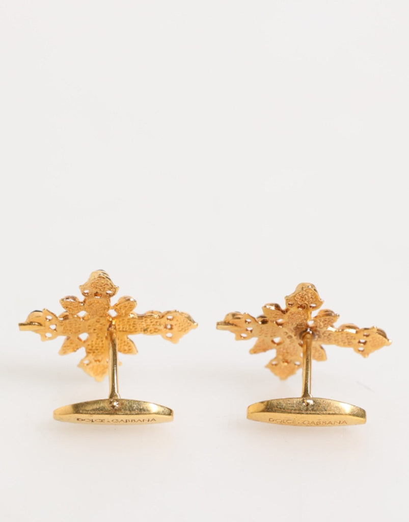 Dolce & Gabbana Gold Tone Brass Cross Crystal Men Accessory Cufflink - Beyzy Store - Dolce & Gabbana