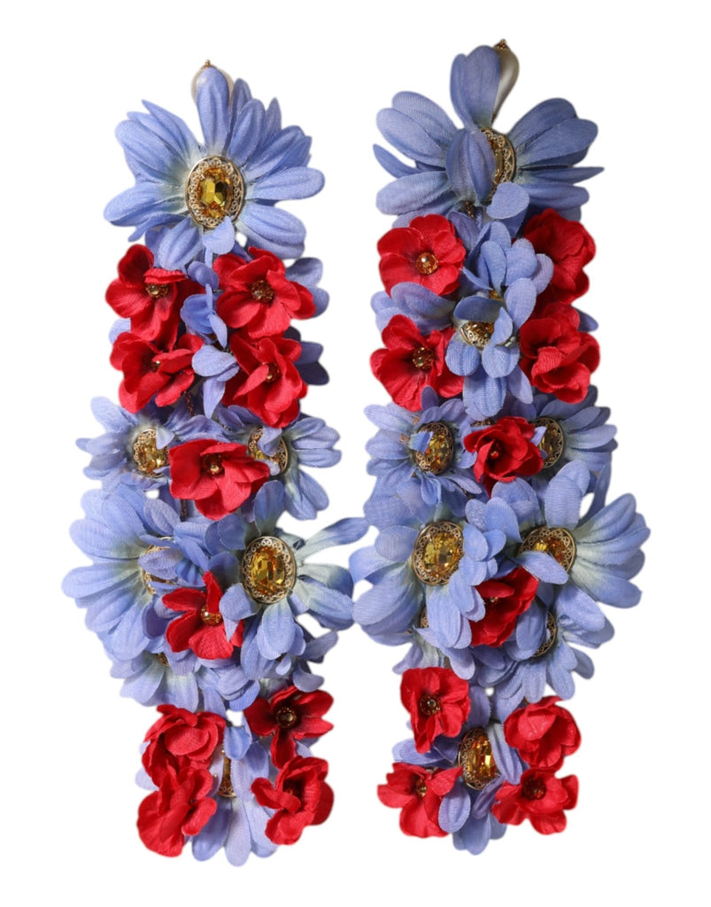 Dolce & Gabbana Gold Tone Brass Floral Crystal Clip On Dangling Earrings - Beyzy Store - Dolce & Gabbana
