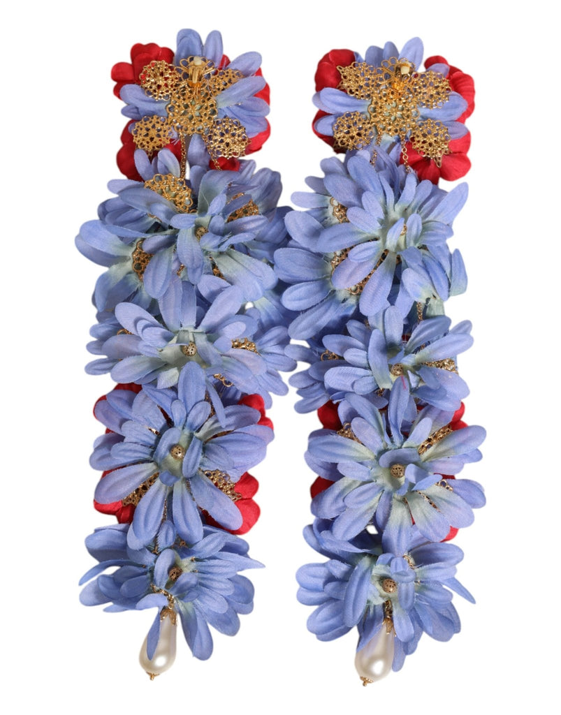 Dolce & Gabbana Gold Tone Brass Floral Crystal Clip On Dangling Earrings - Beyzy Store - Dolce & Gabbana