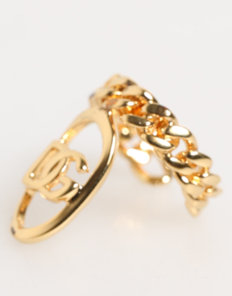 Dolce & Gabbana Gold Tone Brass Oval DG Logo Chain Adjustable Ring - Beyzy Store - Dolce & Gabbana