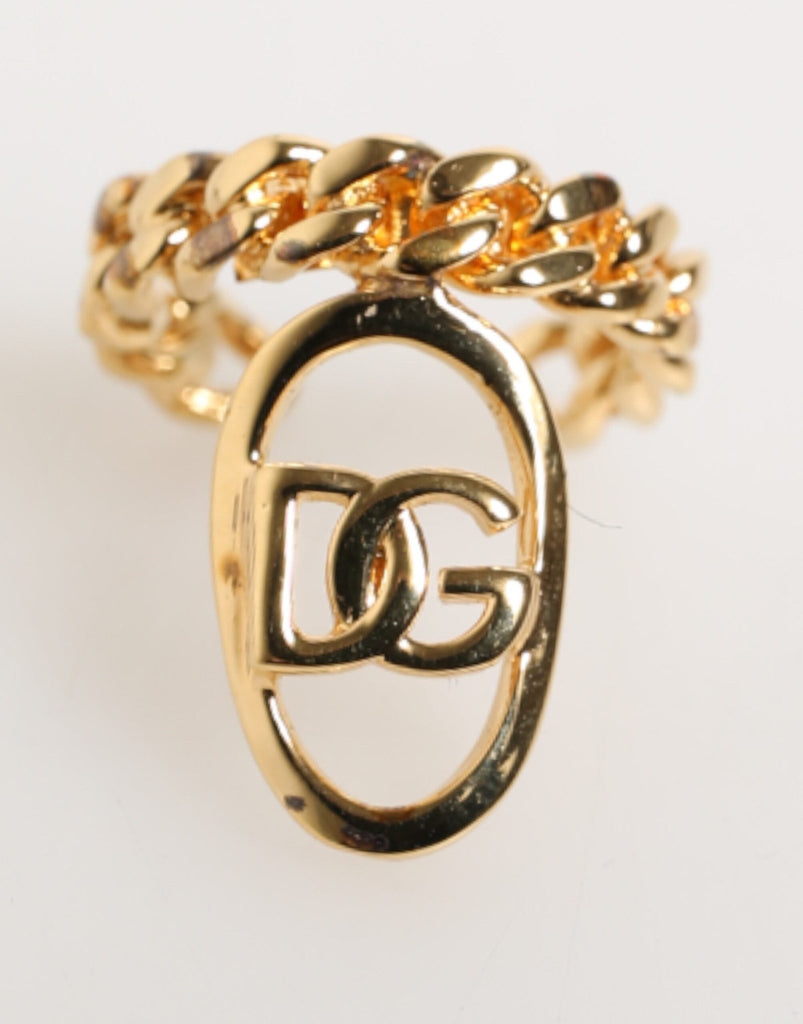 Dolce & Gabbana Gold Tone Brass Oval DG Logo Chain Adjustable Ring - Beyzy Store - Dolce & Gabbana