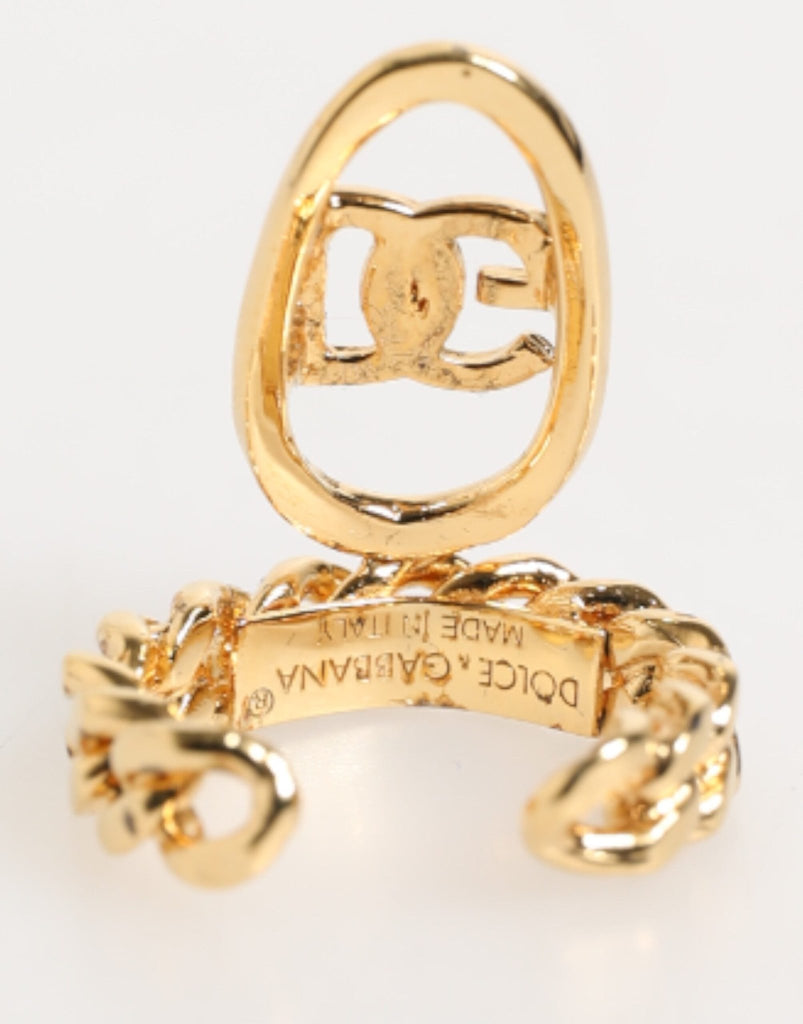 Dolce & Gabbana Gold Tone Brass Oval DG Logo Chain Adjustable Ring - Beyzy Store - Dolce & Gabbana