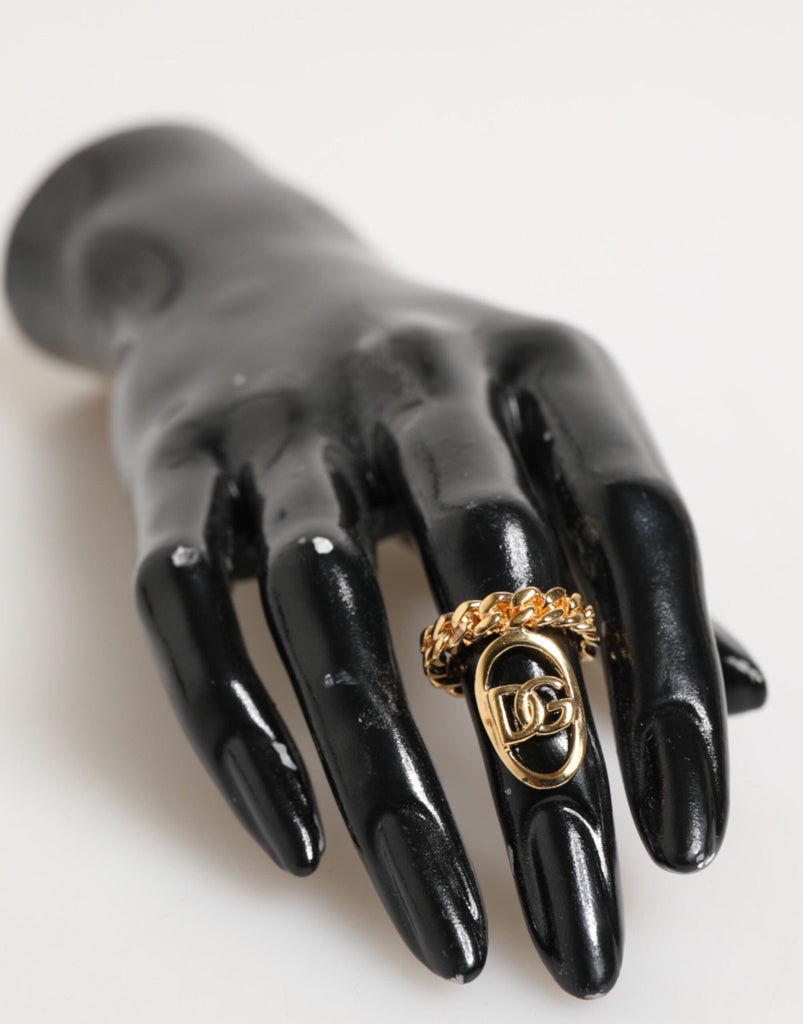 Dolce & Gabbana Gold Tone Brass Oval DG Logo Chain Adjustable Ring - Beyzy Store - Dolce & Gabbana
