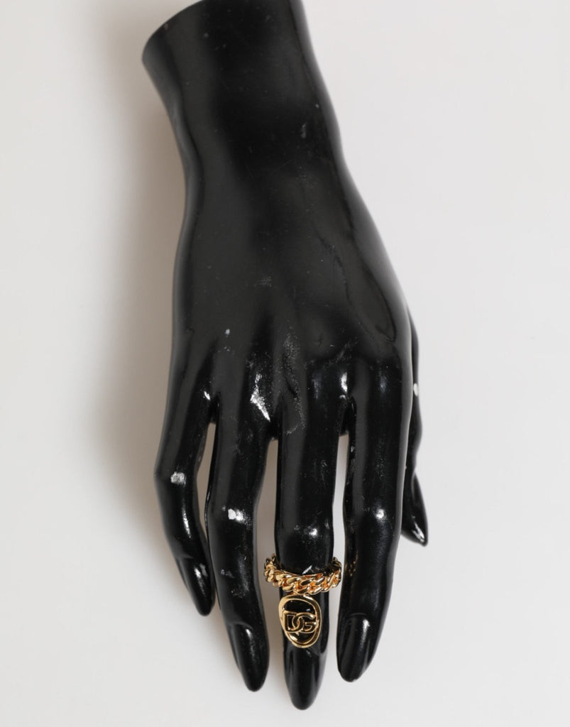 Dolce & Gabbana Gold Tone Brass Oval DG Logo Chain Adjustable Ring - Beyzy Store - Dolce & Gabbana