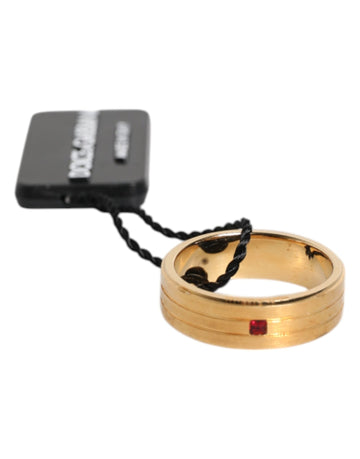 Dolce & Gabbana Gold Tone Brass Red Crystal DG Logo Ring - Beyzy Store - Dolce & Gabbana