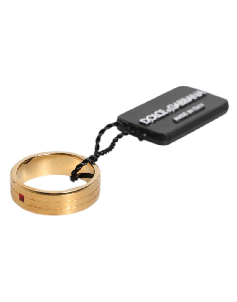 Dolce & Gabbana Gold Tone Brass Red Crystal DG Logo Ring - Beyzy Store - Dolce & Gabbana