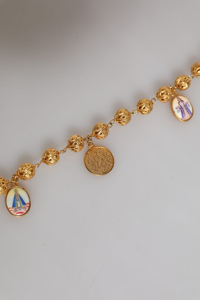Dolce & Gabbana Gold Tone Chain Brass Beaded Statement Sicily Necklace - Beyzy Store - Dolce & Gabbana