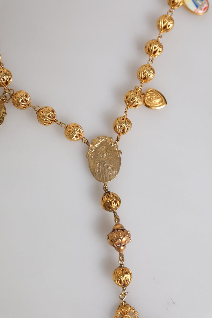 Dolce & Gabbana Gold Tone Chain Brass Beaded Statement Sicily Necklace - Beyzy Store - Dolce & Gabbana