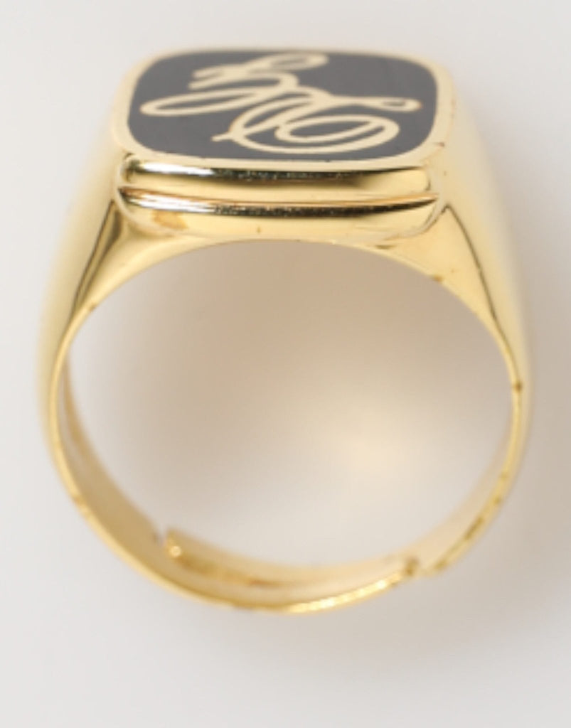 Dolce & Gabbana Gold Tone Enamel Brass Signet DG Logo Adjustable Ring - Beyzy Store - Dolce & Gabbana