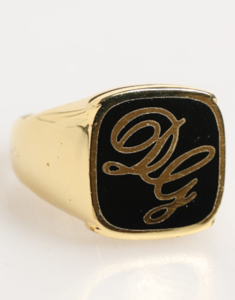 Dolce & Gabbana Gold Tone Enamel Brass Signet DG Logo Adjustable Ring - Beyzy Store - Dolce & Gabbana