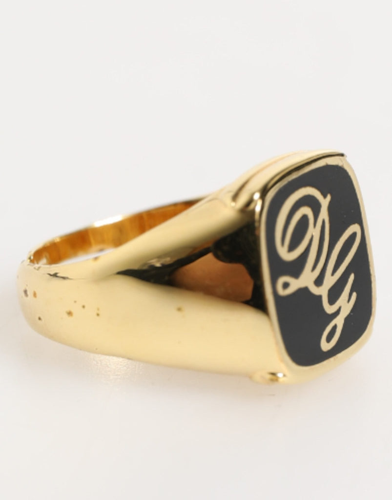 Dolce & Gabbana Gold Tone Enamel Brass Signet DG Logo Adjustable Ring - Beyzy Store - Dolce & Gabbana