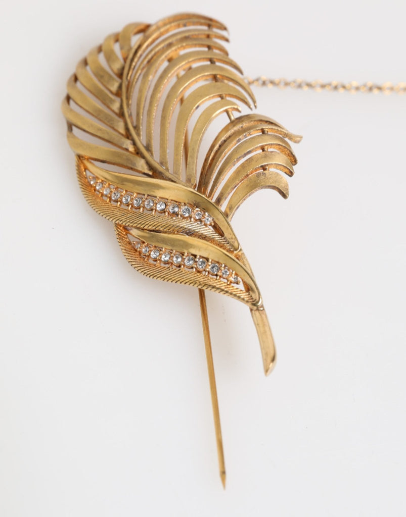 Dolce & Gabbana Gold Tone Leaf 925 Sterling Silver Crystal Chain Brooch - Beyzy Store - Dolce & Gabbana