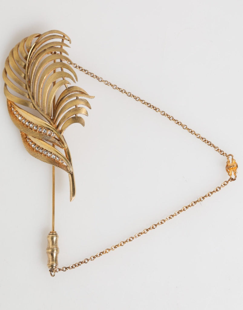 Dolce & Gabbana Gold Tone Leaf 925 Sterling Silver Crystal Chain Brooch - Beyzy Store - Dolce & Gabbana