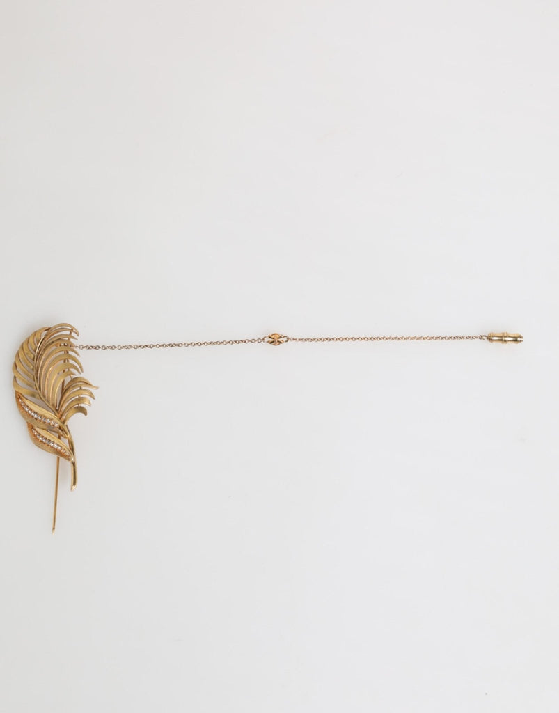 Dolce & Gabbana Gold Tone Leaf 925 Sterling Silver Crystal Chain Pin Brooch - Beyzy Store - Dolce & Gabbana