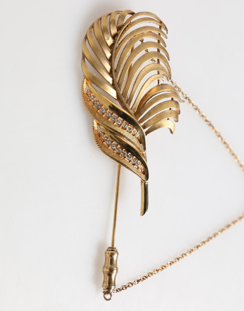 Dolce & Gabbana Gold Tone Leaf 925 Sterling Silver Crystal Chain Pin Brooch - Beyzy Store - Dolce & Gabbana