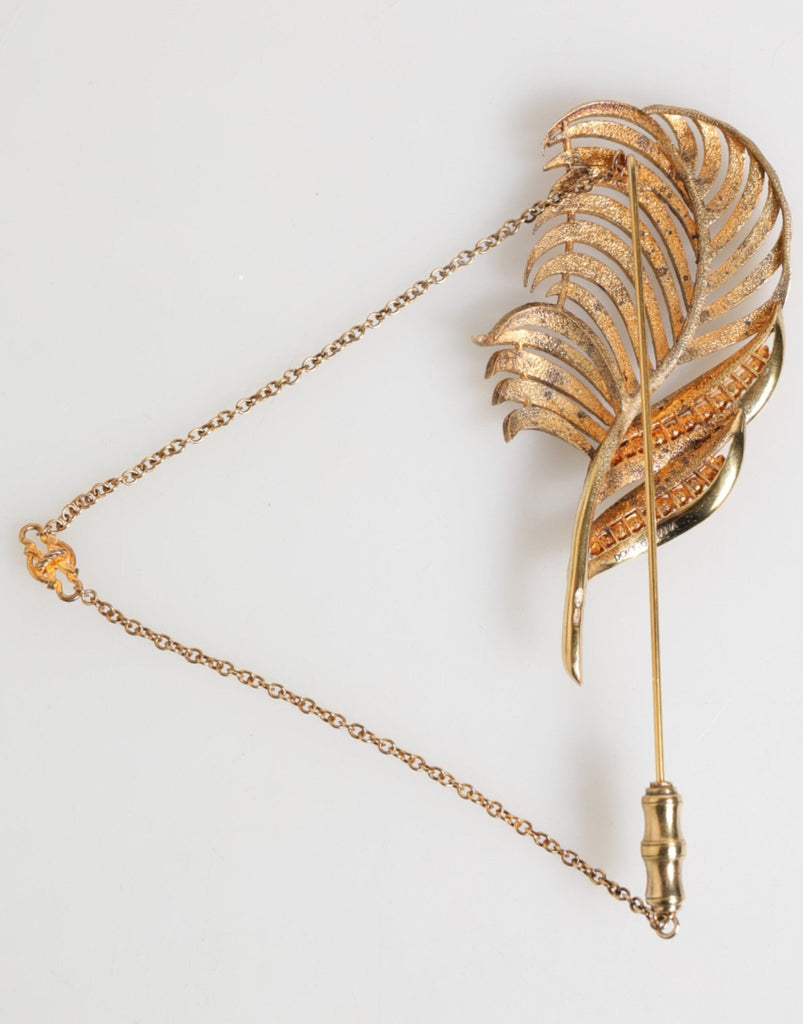 Dolce & Gabbana Gold Tone Leaf 925 Sterling Silver Crystal Chain Pin Brooch - Beyzy Store - Dolce & Gabbana